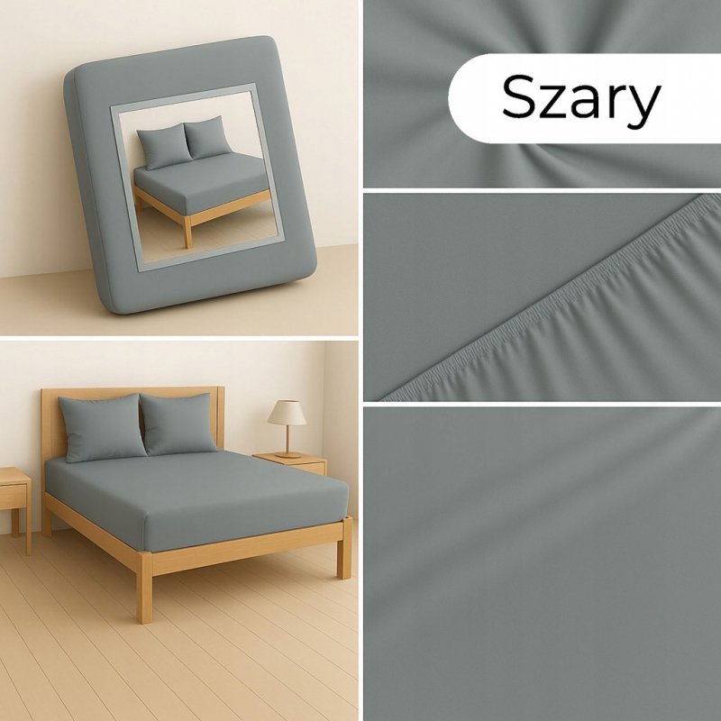 PRZEŚCIERADŁO Z GUMKĄ 90x200 SZARY MATERAC ZAKŁADKA DO 25 CM