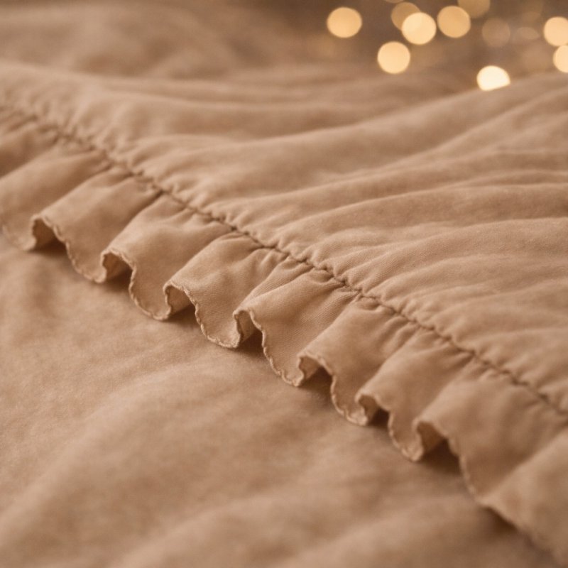POŚCIEL 160x200 Z FALBANĄ KOMPLET 3 CZĘŚCIOWY MIKROFIBRA KOLOR BEŻ CIEMNY