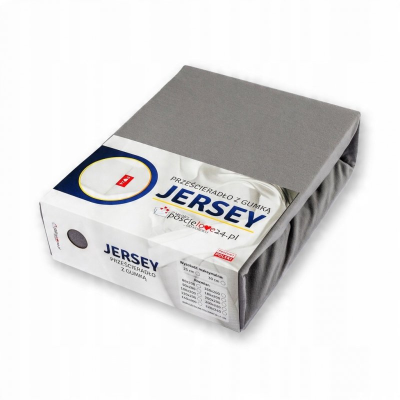 Prześcieradło Jersey z Gumką 220x240 Gruba Polska Bawełna Bok 30 cm stalowy