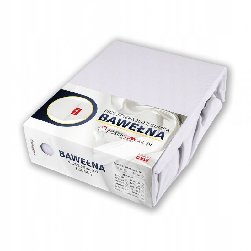 Prześcieradło 200x200 z Gumką GRUBA Bawełna Premium Bok 30 cm Biały