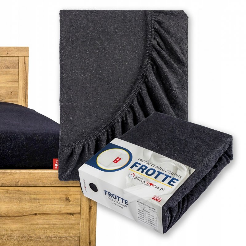 Prześcieradło Frotte z Gumką 140X200 Gruba Bawełna 200g Bok 30 cm czarny