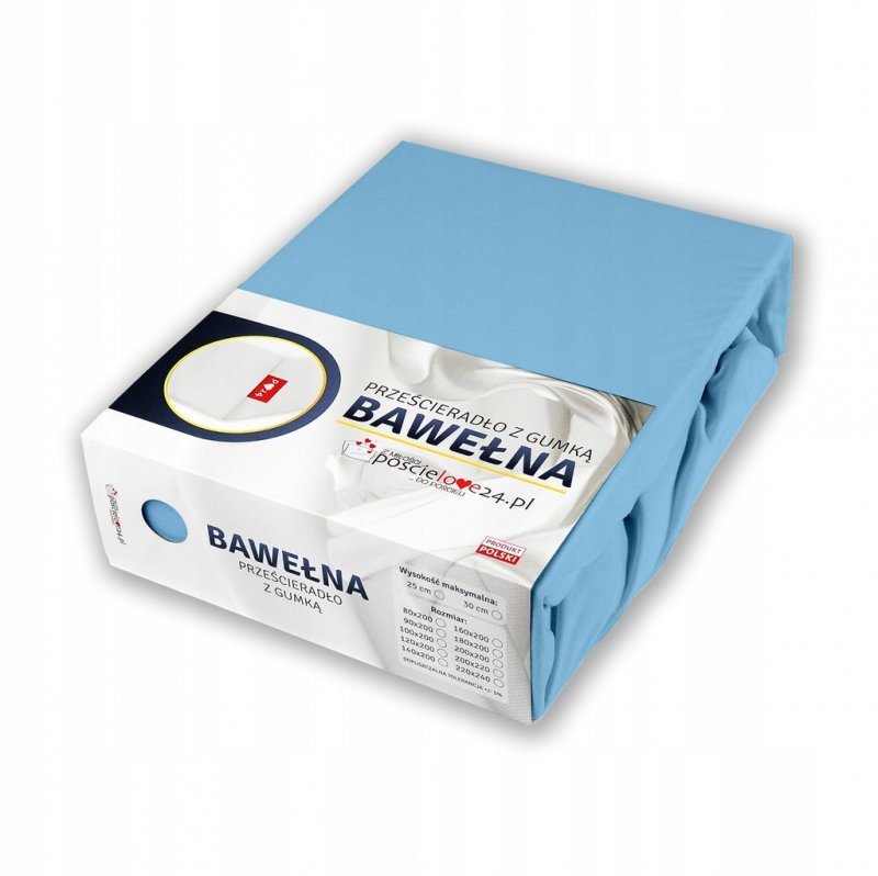 Prześcieradło 80x200 z Gumką GRUBA Bawełna Premium Bok 30 cm Błękitny
