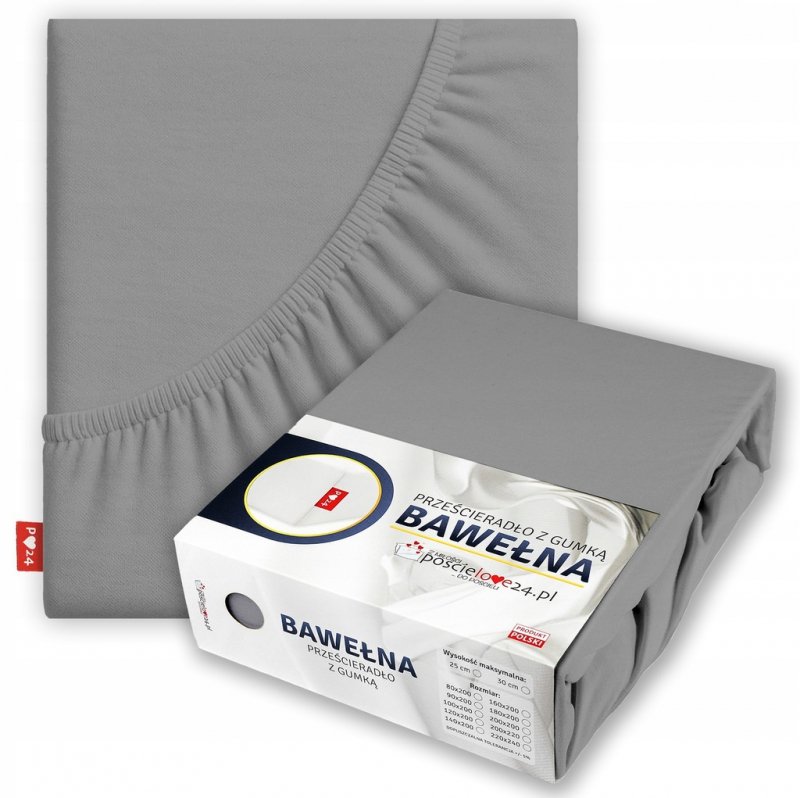 Prześcieradło 90x200 z Gumką GRUBA Bawełna Premium Bok 30 cm Stalowy