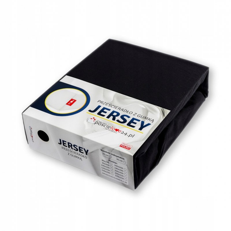 Prześcieradło Jersey z Gumką 220x240 Gruba Bawełna Czesana Bok 30 cm czarny