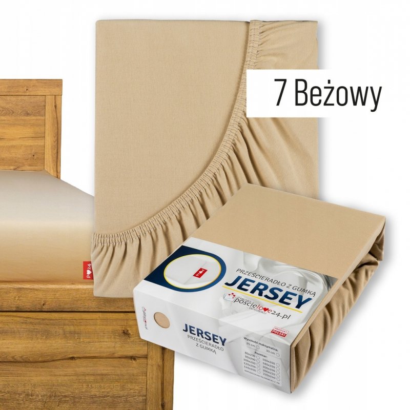 Prześcieradło Jersey z Gumką 220x240 Gruba Bawełna Czesana Bok 30 cm beżowy