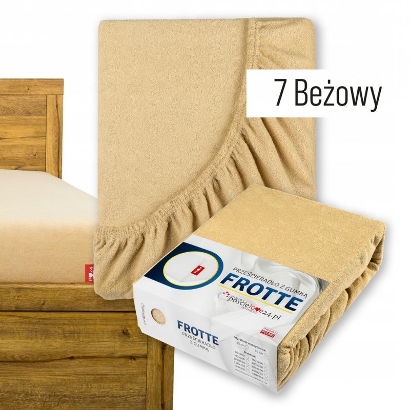 Prześcieradło Frotte z Gumką 200X200 Gruba Bawełna 200g Bok 30 cm beżowy