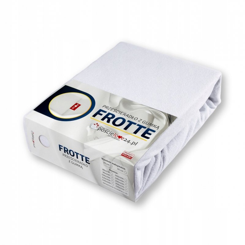 Prześcieradło Frotte z Gumką 120x200 Gruba Bawełna 200g Bok 30 cm biały