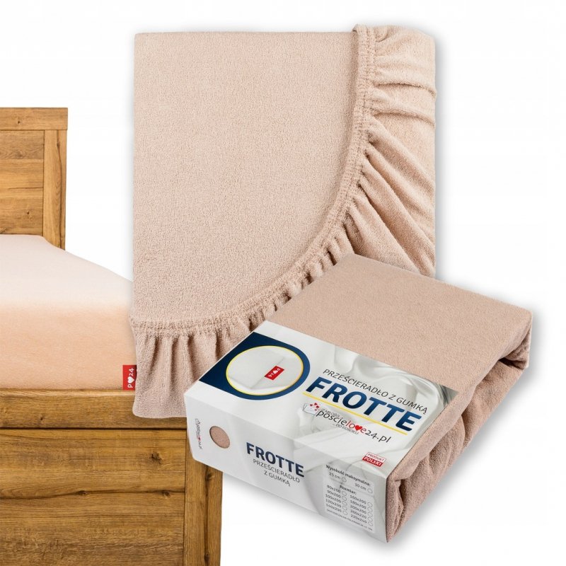 Prześcieradło Frotte z Gumką 160X200 Gruba Bawełna 200g Bok 30 cm cafe