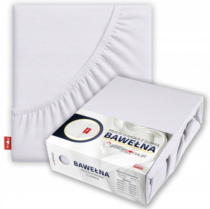 Prześcieradło 140x200 z Gumką GRUBA Bawełna Premium Bok 30 cm Biały