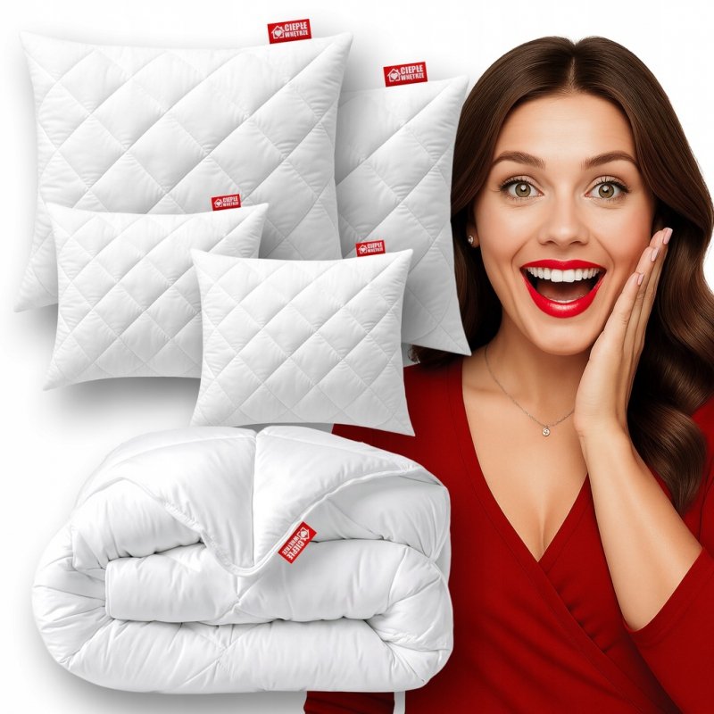 ZESTAW KOŁDRA 200x220 + 2x PODUSZKA 70x80 + 2x JAŚKI KOMPLET ANTYALERGICZNY