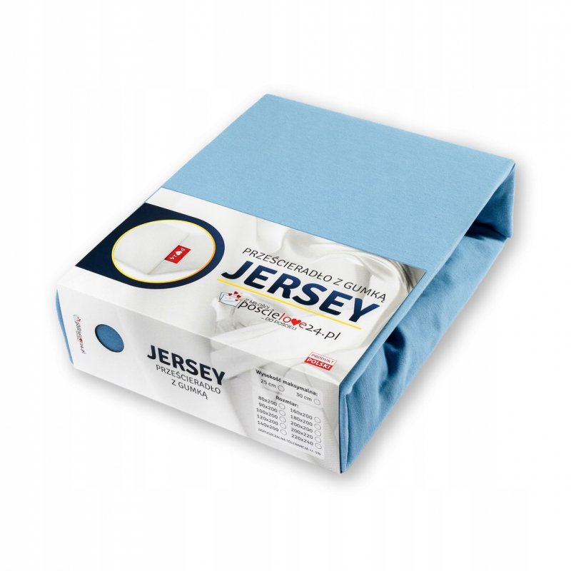Prześcieradło Jersey z Gumką 80x200 Gruba Polska Bawełna Bok 30 cm błękitny