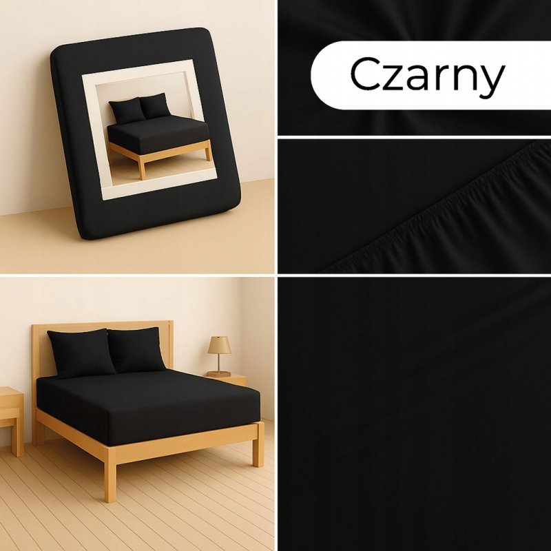 PRZEŚCIERADŁO Z GUMKĄ 140x200 CZARNY MATERAC ZAKŁADKA DO 25 CM