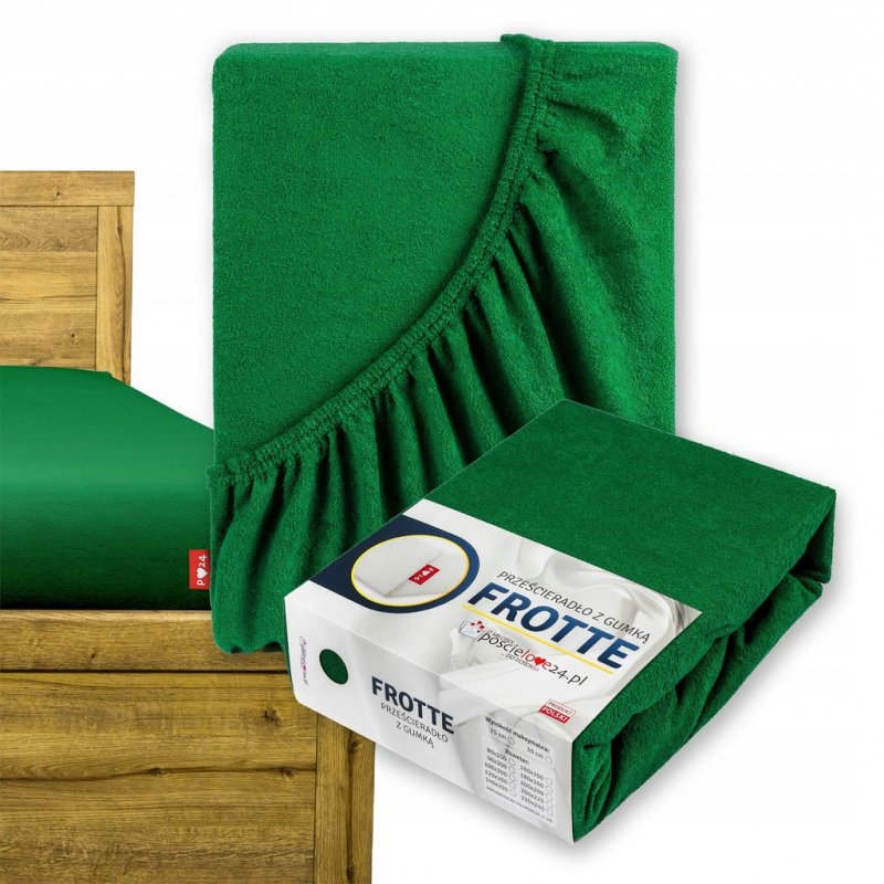Prześcieradło Frotte z Gumką 220X240 Gruba Bawełna Bok 30 butelkowa zieleń