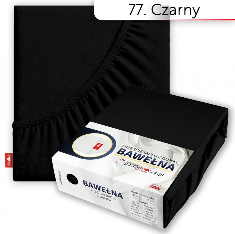 Prześcieradło 100x200 z Gumką GRUBA Bawełna Premium Bok 30 cm Czarny