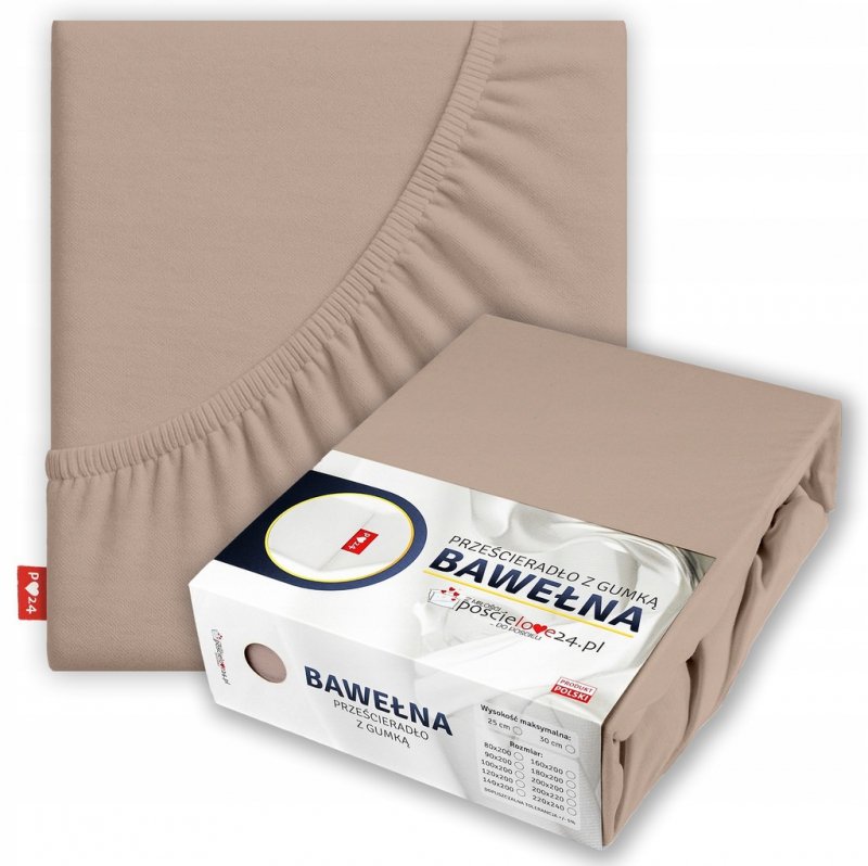 Prześcieradło 140x200 z Gumką GRUBA Bawełna Premium Bok 30 cm Cafe