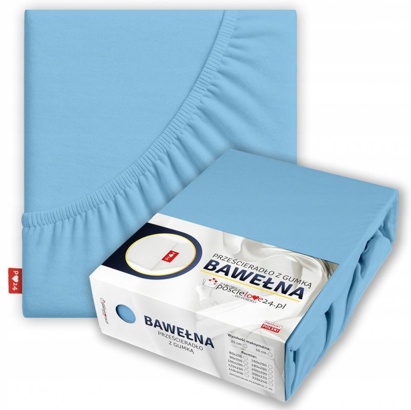 Prześcieradło 90x200 z Gumką GRUBA Bawełna Premium Bok 30 cm Błękitny