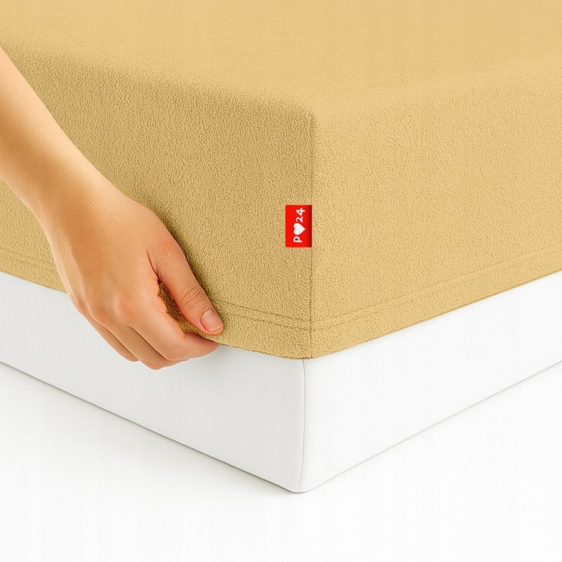 Prześcieradło Frotte z Gumką 200X200 Gruba Bawełna 200g Bok 30 cm beżowy
