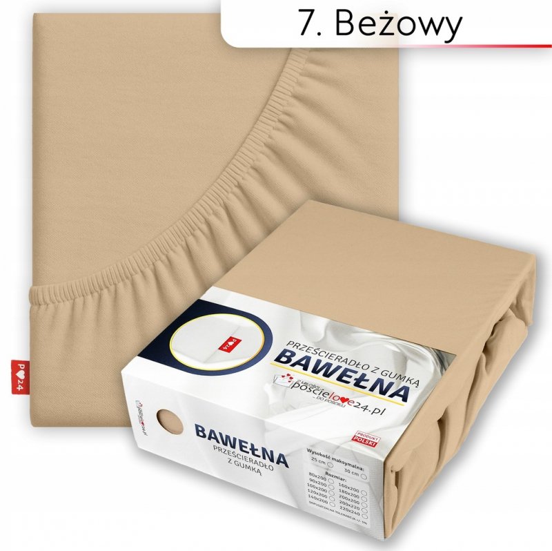 Prześcieradło 80x200 z Gumką GRUBA Bawełna Premium Bok 30 cm Beżowy