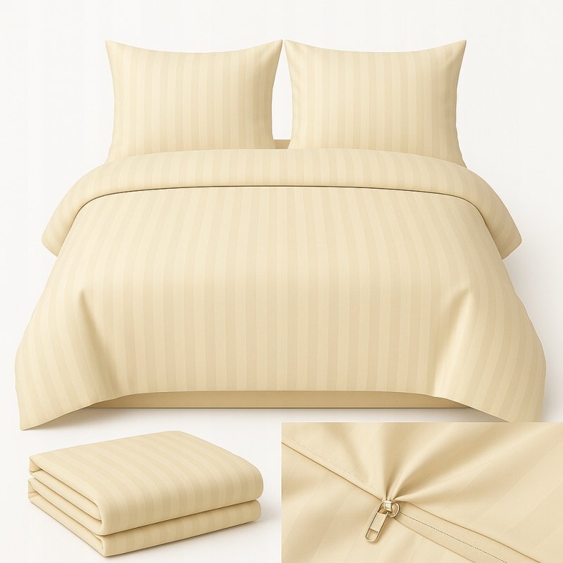 POŚCIEL 160x200 HOTELOWA 100% GRUBA BAWEŁNA SATYNOWA ADAMASZEK ECRU