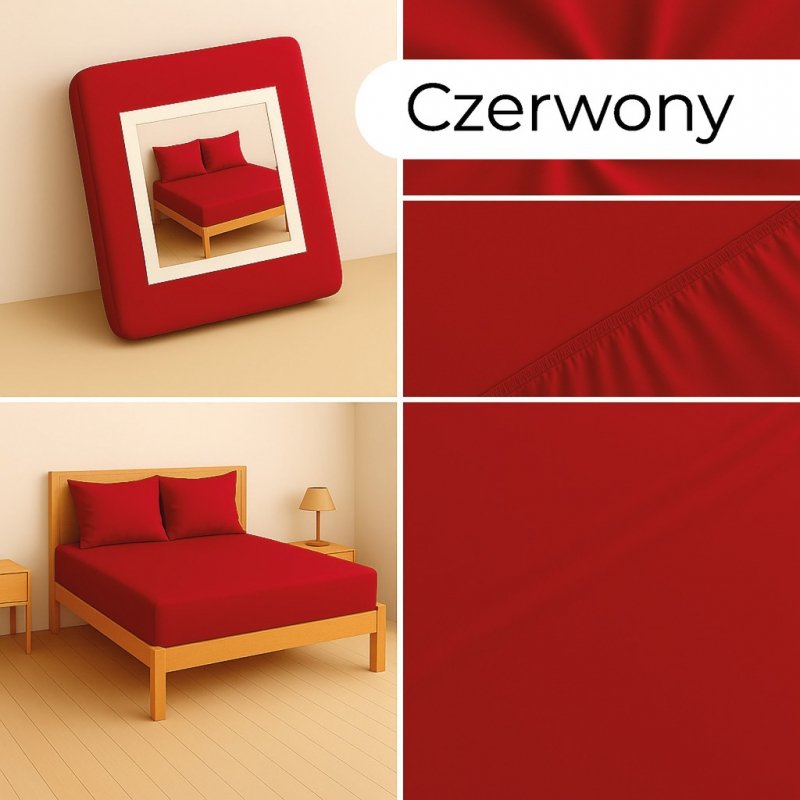 PRZEŚCIERADŁO Z GUMKĄ 180x200 CZERWONY MATERAC ZAKŁADKA DO 25 CM