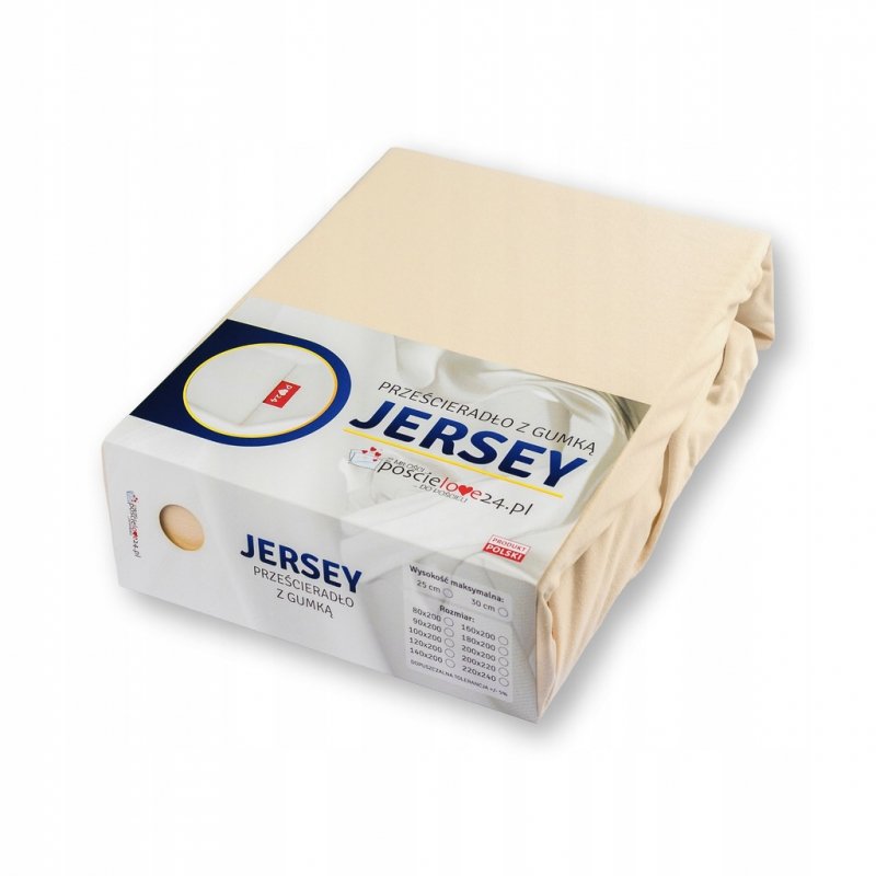 Prześcieradło Jersey z Gumką 200x220 Gruba Bawełna Bok 30 cm kość słoniowa