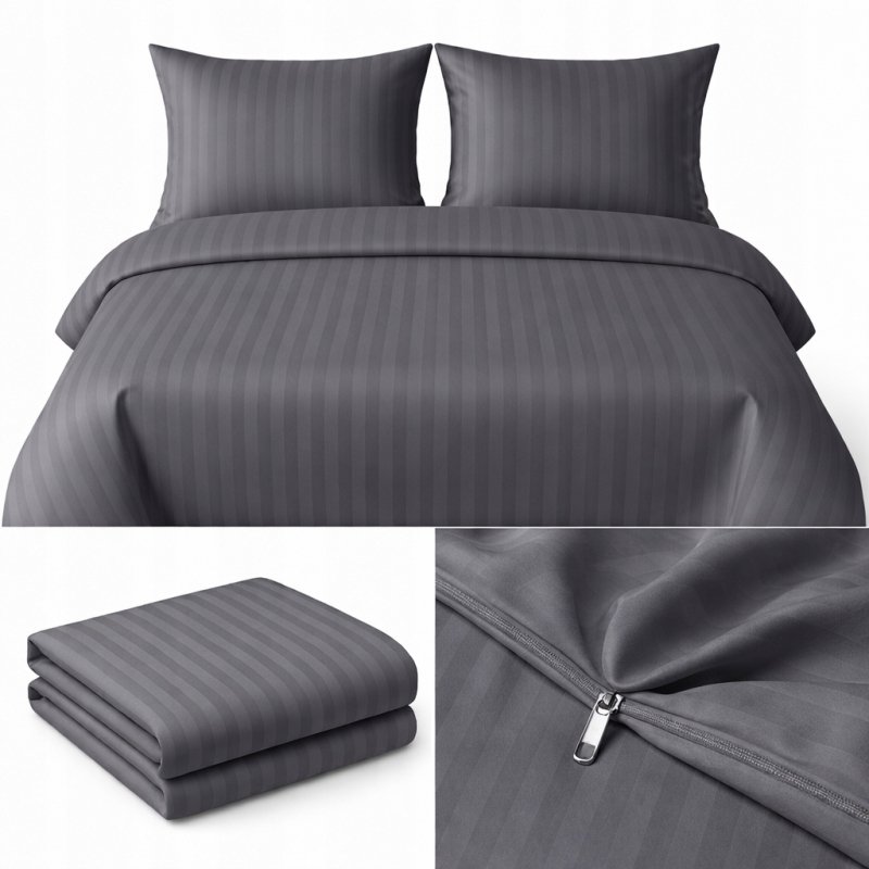 POŚCIEL 160x200 HOTELOWA 100% GRUBA BAWEŁNA SATYNOWA ADAMASZEK GRAFIT