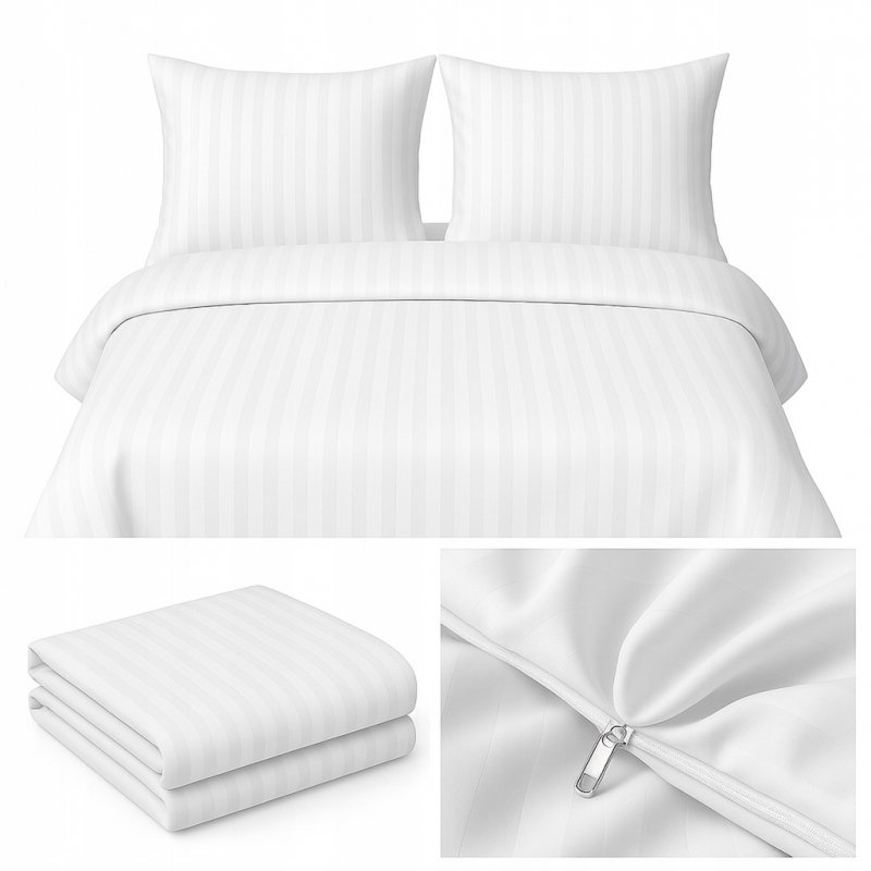 POŚCIEL 200x220 HOTELOWA 100% GRUBA BAWEŁNA SATYNOWA ADAMASZEK BIAŁY