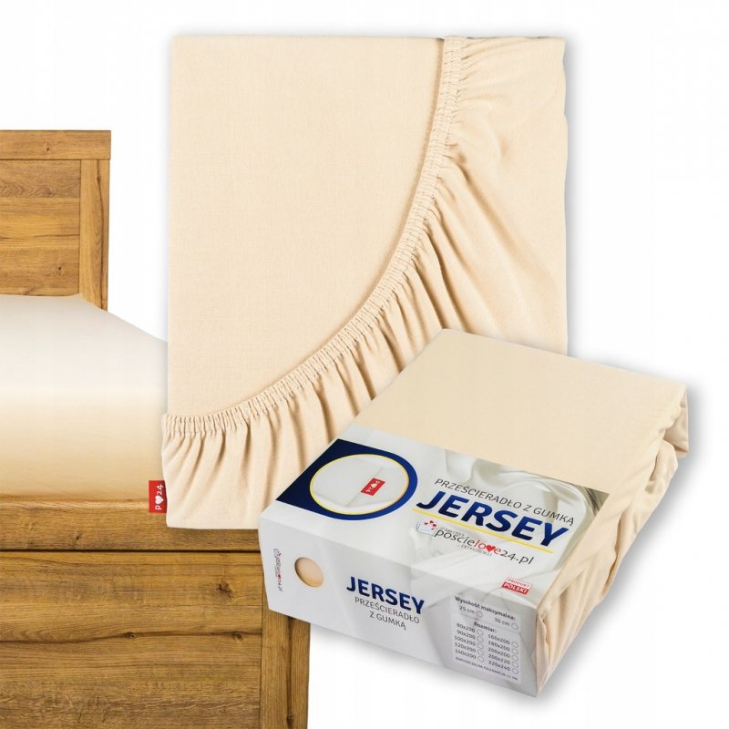 Prześcieradło Jersey z Gumką 220x240 Gruba Bawełna Bok 30 cm kość słoniowa