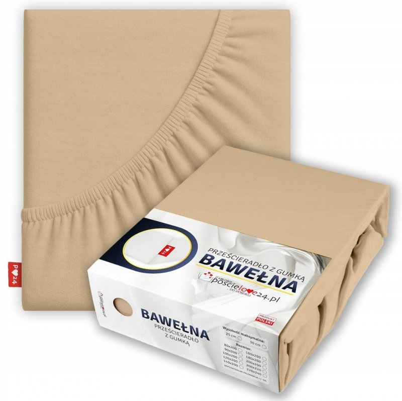 Prześcieradło 90x200 z Gumką GRUBA Bawełna Premium Bok 30 cm Beżowy