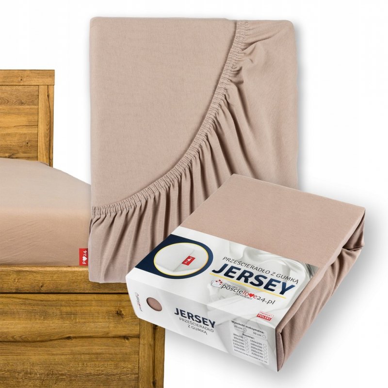 Prześcieradło Jersey z Gumką 200x220 Gruba Bawełna Czesana Bok 30 cm cafe