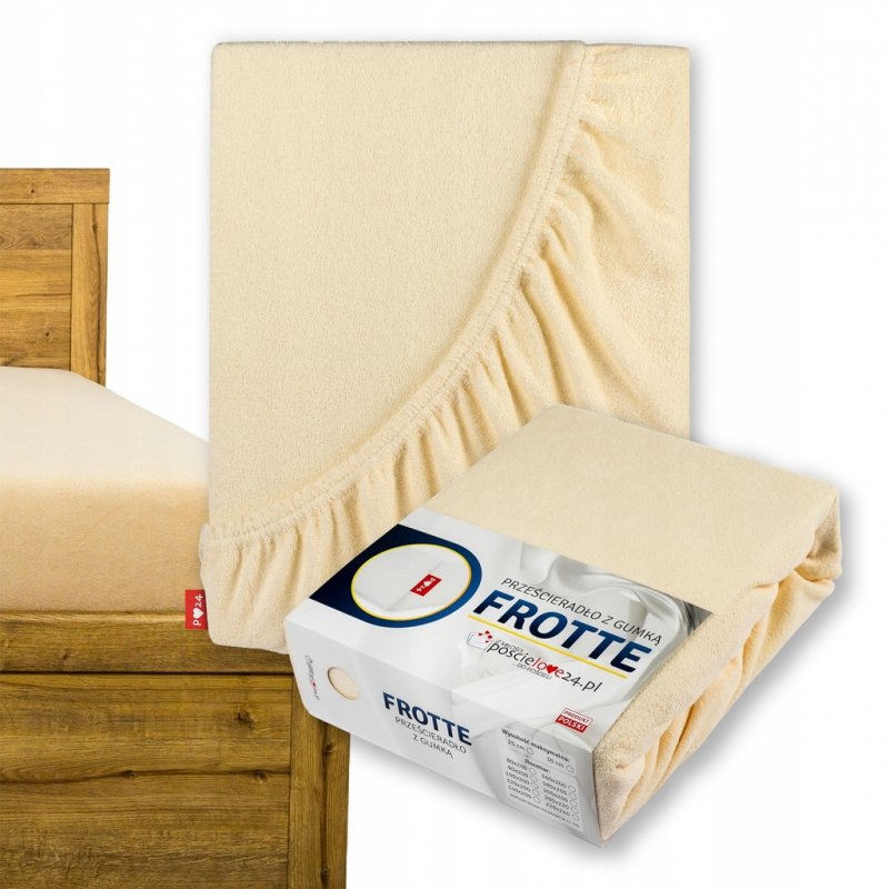 Prześcieradło Frotte z Gumką 120X200 Gruba Bawełna Bok 30 cm kość słoniowa