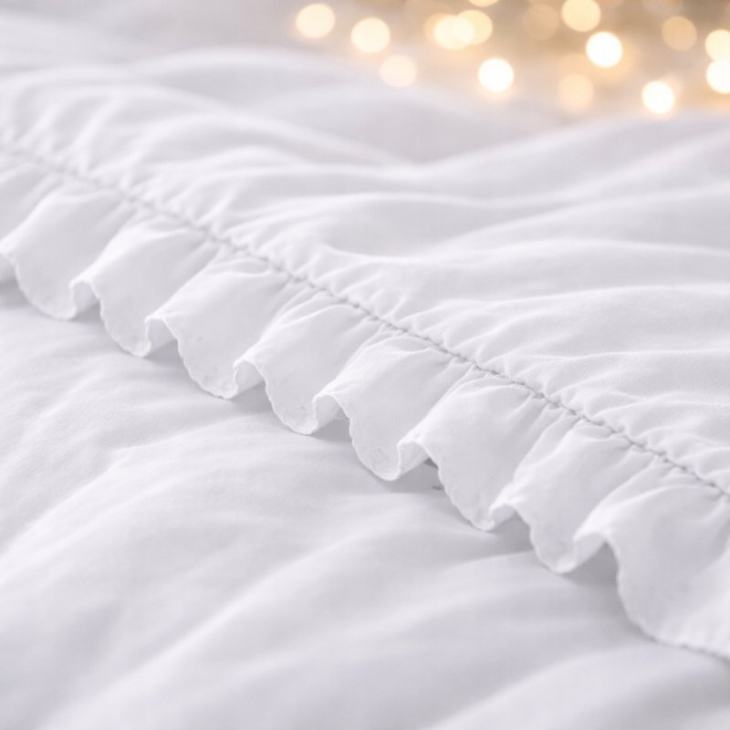 POŚCIEL 160x200 Z FALBANĄ KOMPLET 3 CZĘŚCIOWY MIKROFIBRA KOLOR BIAŁY