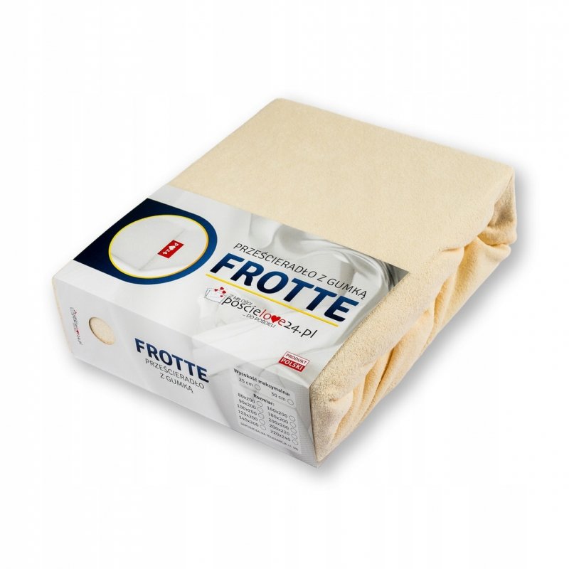 Prześcieradło Frotte z Gumką 220X240 Gruba Bawełna Bok 30 cm kość słoniowa