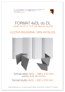 ulotka 4xDL składana do DL (396 x 210 mm do 99 x 210), druk pełnokolorowy obustronny 4+4, na papierze kredowym, 250 g, 50 sztuk