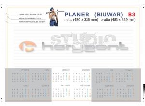 Podkład na biurko - biuwar B3 - 480 x 336 mm, offset 80g + karton na spód, 4+0, 26 kart, klejenie dolnej krawędzi - 50 sztuk