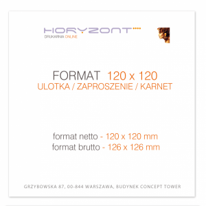 ulotka 120 x 120 mm, druk pełnokolorowy obustronny 4+4, na papierze offsetowym 120 g, 200 sztuk