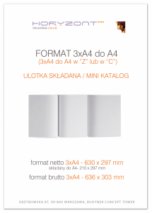 ulotka 3A4 składana do A4, druk pełnokolorowy obustronny 4+4, na papierze kredowym, 250 g, 10 sztuk