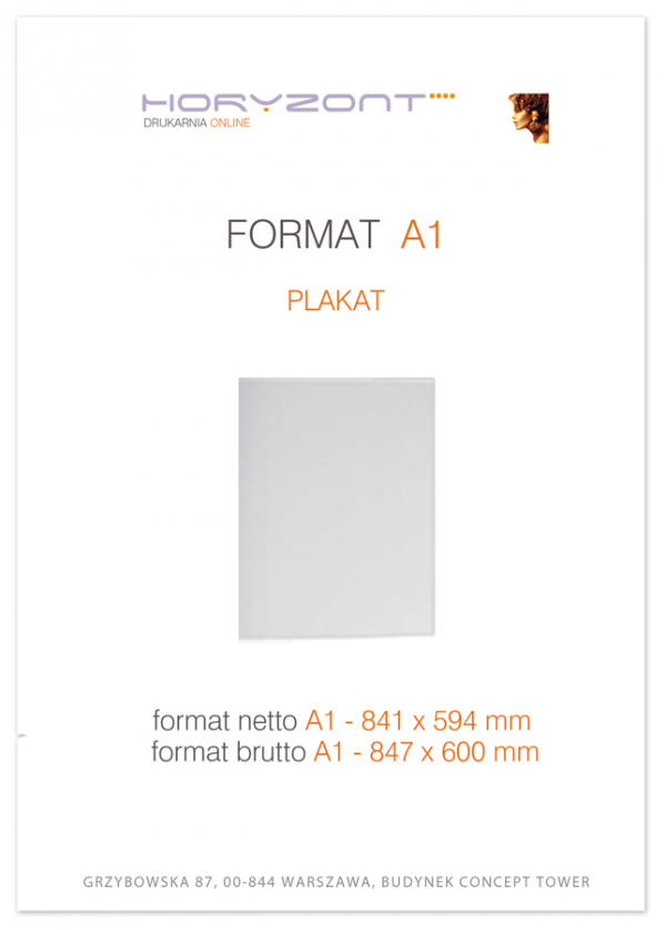 plakat A1,  druk pełnokolorowy jednostronny 4+0, na papierze kredowym, 130 g - 100 sztuk   