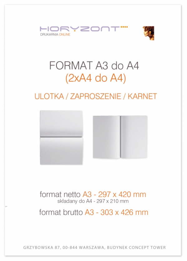 ulotka A3 składana do A4, druk pełnokolorowy obustronny 4+4, na papierze kredowym, 250 g, 1000 sztuk