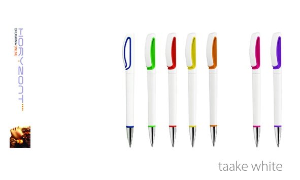 długopis TAAKE WHITE z nadrukiem, 100 sztuk Pantone z palety do wyboru 1+0