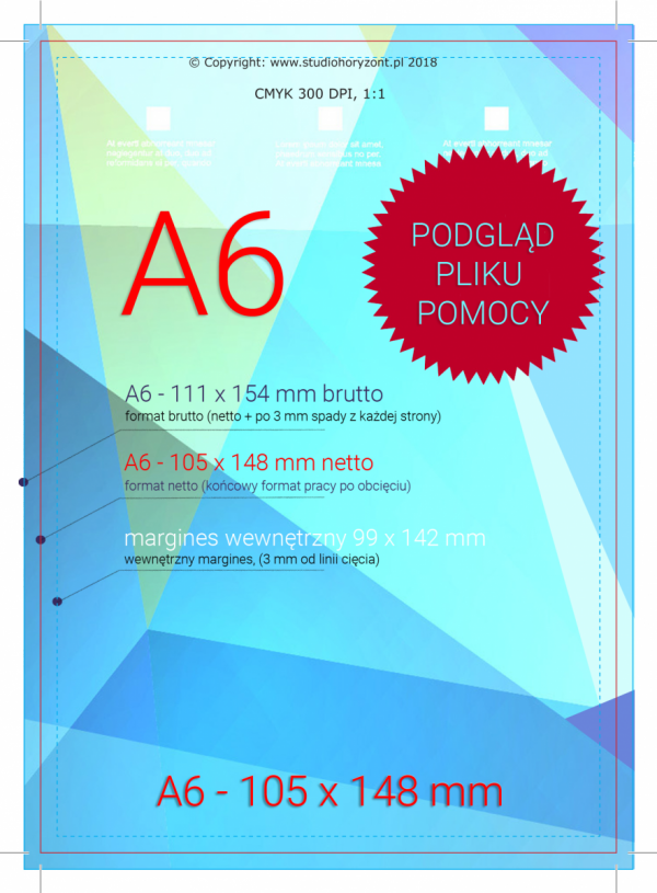 ulotka A6, druk pełnokolorowy obustronny 4+4, na papierze kredowym, 250 g, 500 sztuk