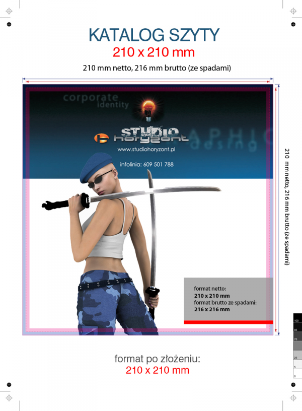 katalog 210 x 210 mm, druk pełnokolorowy obustronny 4+4, na papierze kredowym: okładka 250 g + środki 130 g, 52 str., 50 sztuk