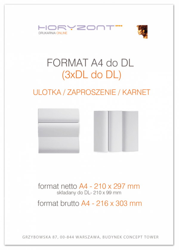 ulotka A4 składana do DL-Z/C, druk pełnokolorowy obustronny 4+4, na papierze kredowym, 170 g, 75 sztuk