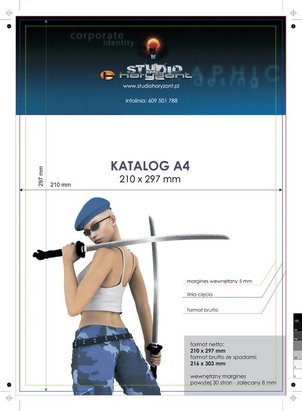 katalog A4, druk pełnokolorowy obustronny 4+4, na papierze kredowym, kreda 170 g, 48 str., 150 sztuk