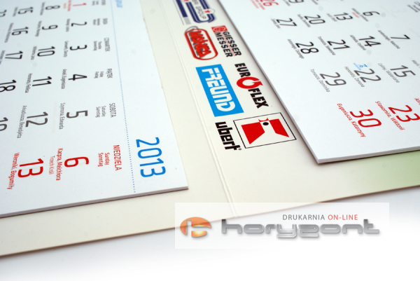 Kalendarz trójdzielny EKOLINE (płaski) bez koperty, druk jednostronny kolorowy (4+0), podkład - karton 300 g, 3 białe bloki, okienko - 250 sztuk