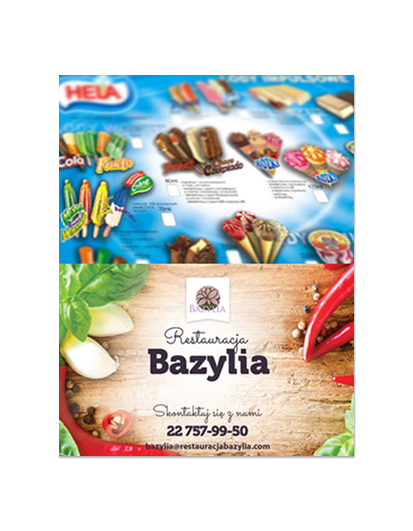 ulotka A3, druk pełnokolorowy obustronny 4+4, na papierze offsetowym 170 g, 300 sztuk