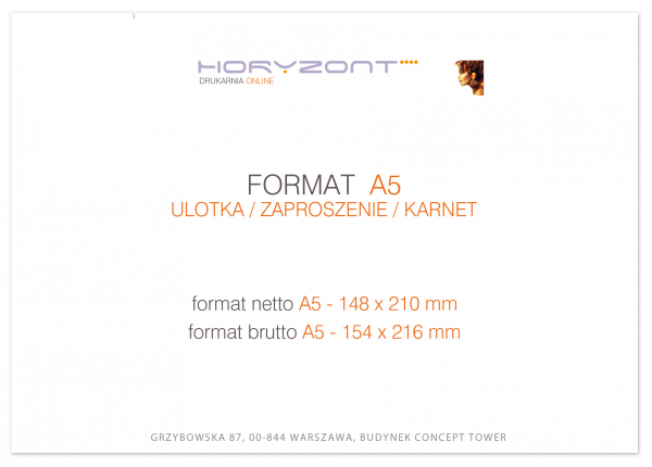 ulotka A5, druk pełnokolorowy obustronny 4+4, na papierze kredowym, 130 g, 100 sztuk 