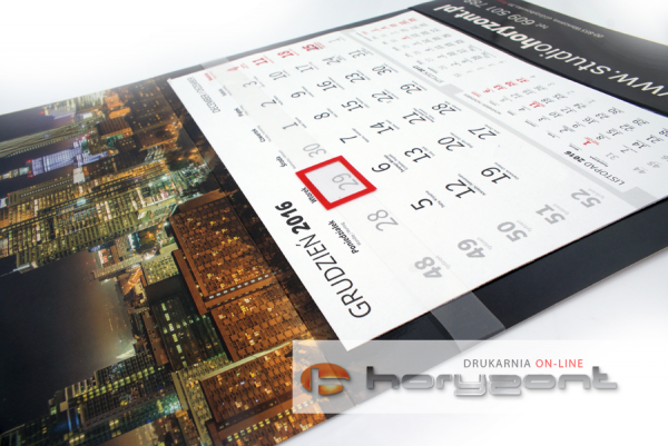 Kalendarz jednodzielny Eko Sky, płaski, druk jednostronny kolorowy (4+0), Folia błysk jednostronnie, Podkład - Karton 300 g, okienko czerwone - 400 sztuk