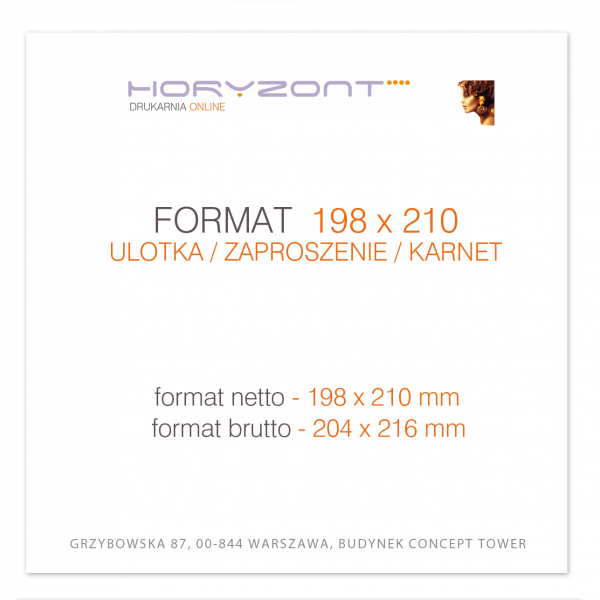 ulotka 198 x 210 mm, druk pełnokolorowy obustronny 4+4, na papierze kredowym, 130 g, 100 sztuk  