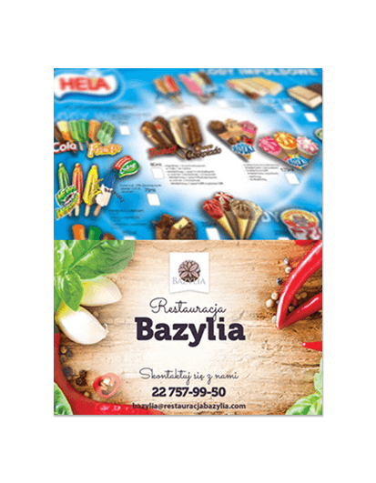 ulotka A4 składana do DL, druk pełnokolorowy obustronny 4+4, na papierze kredowym, 250 g, 400 sztuk